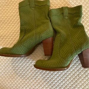 Born Green Suede Perforated Mid-Calf Block Heel Boots